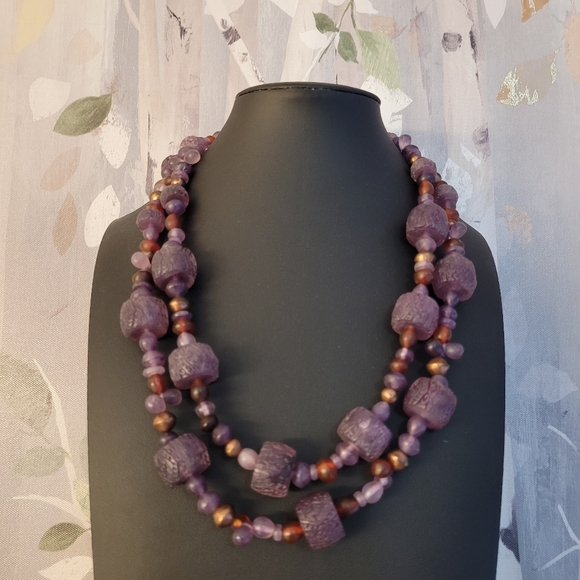 COLDWATER CREEK Ornate Etched Purple, Red, & Copper Bi-strand Beaded Necklace - Picture 13 of 14